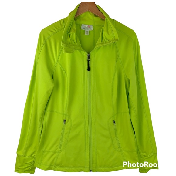 📚SOLD📚 TANGERINE Mock neck Zip Up Track Activewear Jacket Medium M Neon Lime - Picture 3 of 7